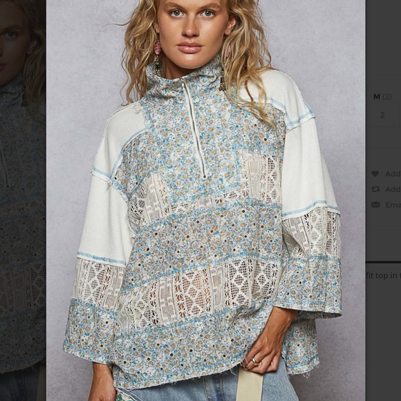 POL “ Auckland” POL Quarter Zip Mixed Fabric Top - Picture 1 of 5